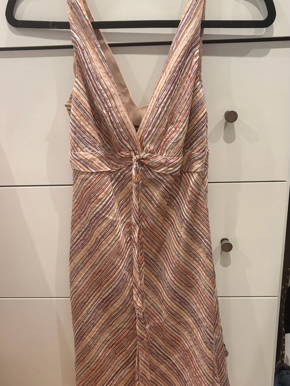 BCBG Tie Front Metallic Silk Mini Dress Size 2 - Picture 2 of 3
